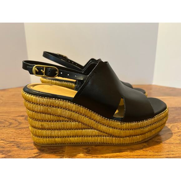 Franco Sarto Women's Tamryn Leather Platform Sandals Black Size 9.5M NWT - Picture 2 of 11